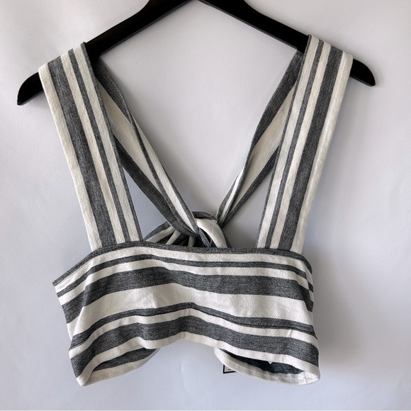 BCBGMaxAzria Women's Off White Grey Cropped Linen Top Size Large - Picture 9 of 9